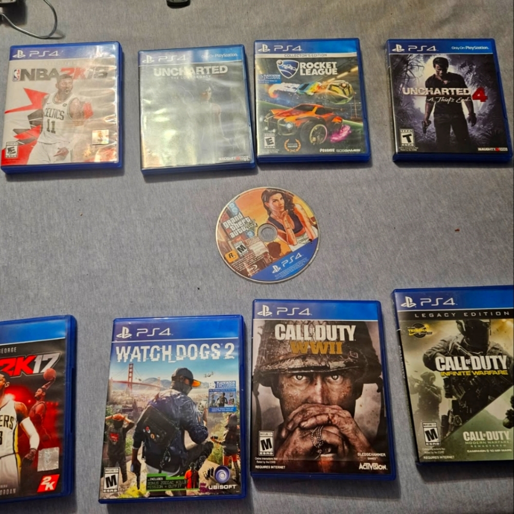 PS4 Games- NBA 2K18, Uncharted, Rocket League, Watch Dogs 2, Call of Duty.